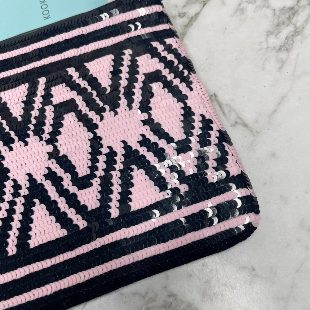 Kookai Navy Pink Sequin Pouch Bag Clutch - Picture 5 of 12